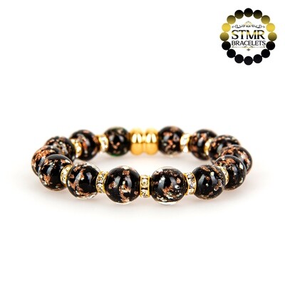 Lampwork Bracelet (foiled) / Crystal-Gold / 10mm Pearls