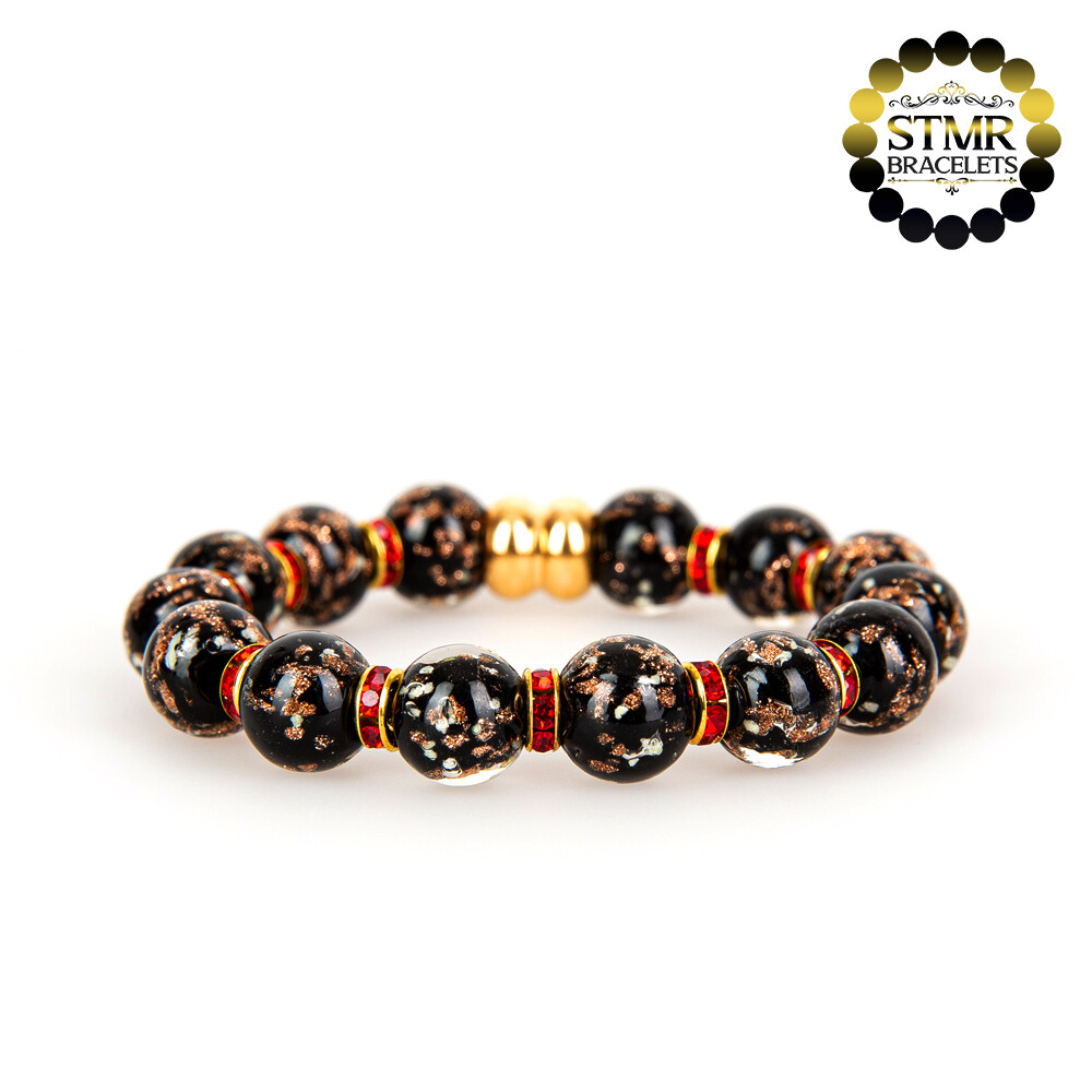 Lampwork Bracelet (foiled) / Light Siam-Gold / 10mm Pearls