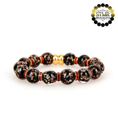Lampwork Bracelet (foiled) / Light Siam-Gold / 10mm Pearls