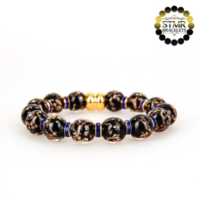 Lampwork Bracelet (foiled) / Sapphire-Gold / 10mm Pearls