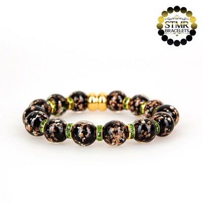 Lampwork Bracelet (foiled) / Peridot-Gold / 10mm Pearls