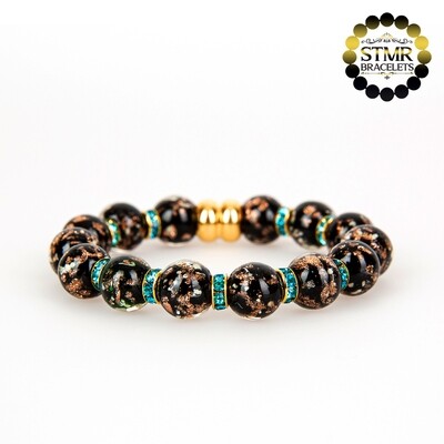 Lampwork Bracelet (foiled) / Aquamarine-Gold / 10mm Pearls