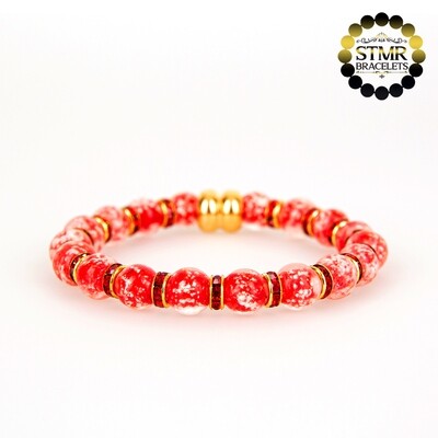 Lampwork Bracelet / Siam-Gold / 8mm Pearls