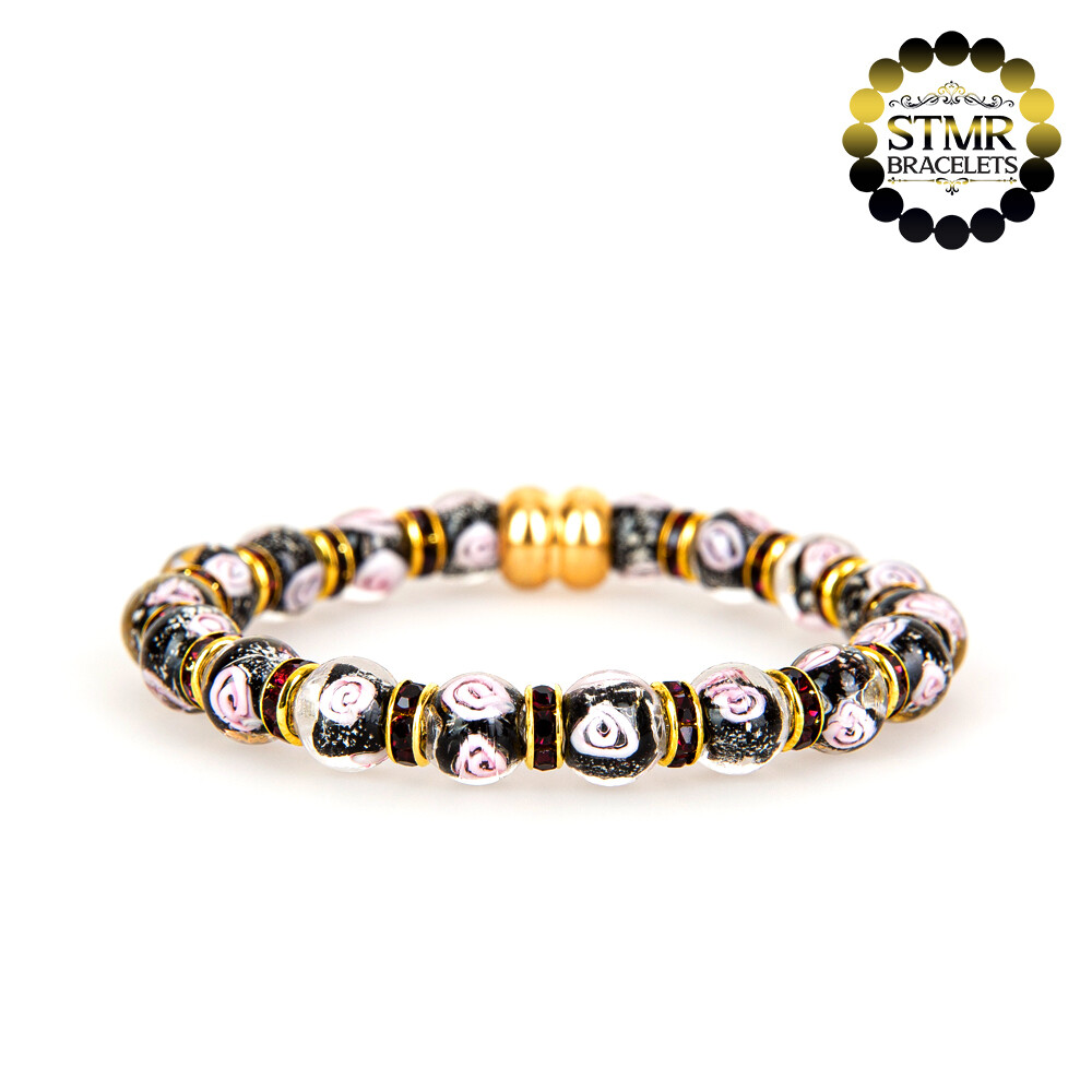 Lampwork Bracelet / Amethyst-Gold / 8mm Pearls