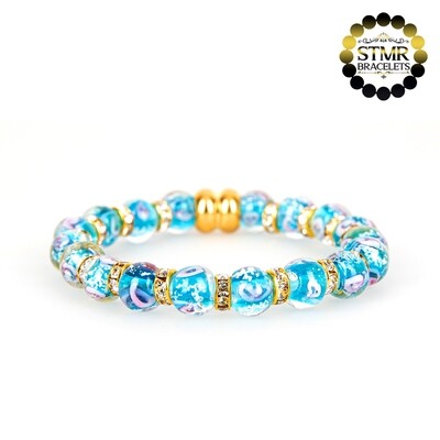 Lampwork Bracelet / Crystal-Gold / 8mm Pearls