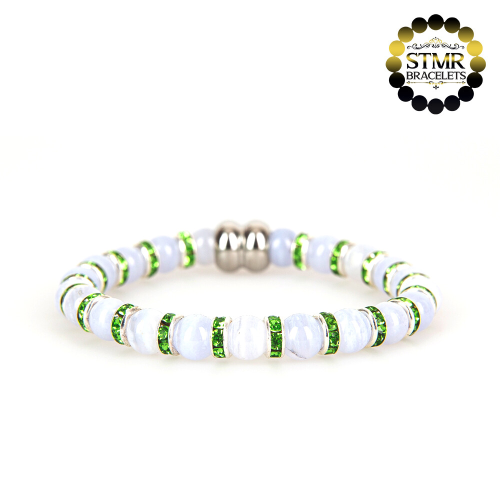 Agate Bracelet (bluish) / Peridot-Silver / 6mm Natural Stones