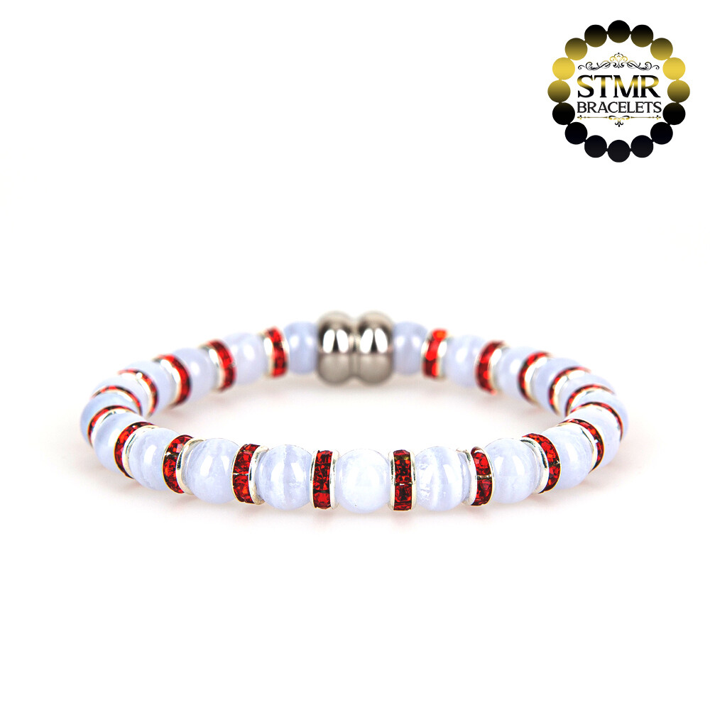 Agate Bracelet (bluish) / Siam-Silver / 6mm Natural Stones