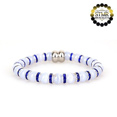 Agate Bracelet (bluish) / Sapphire-Silver / 6mm Natural Stones