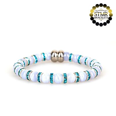 Agate Bracelet (bluish) / Aquamarine-Silver / 6mm Natural Stones