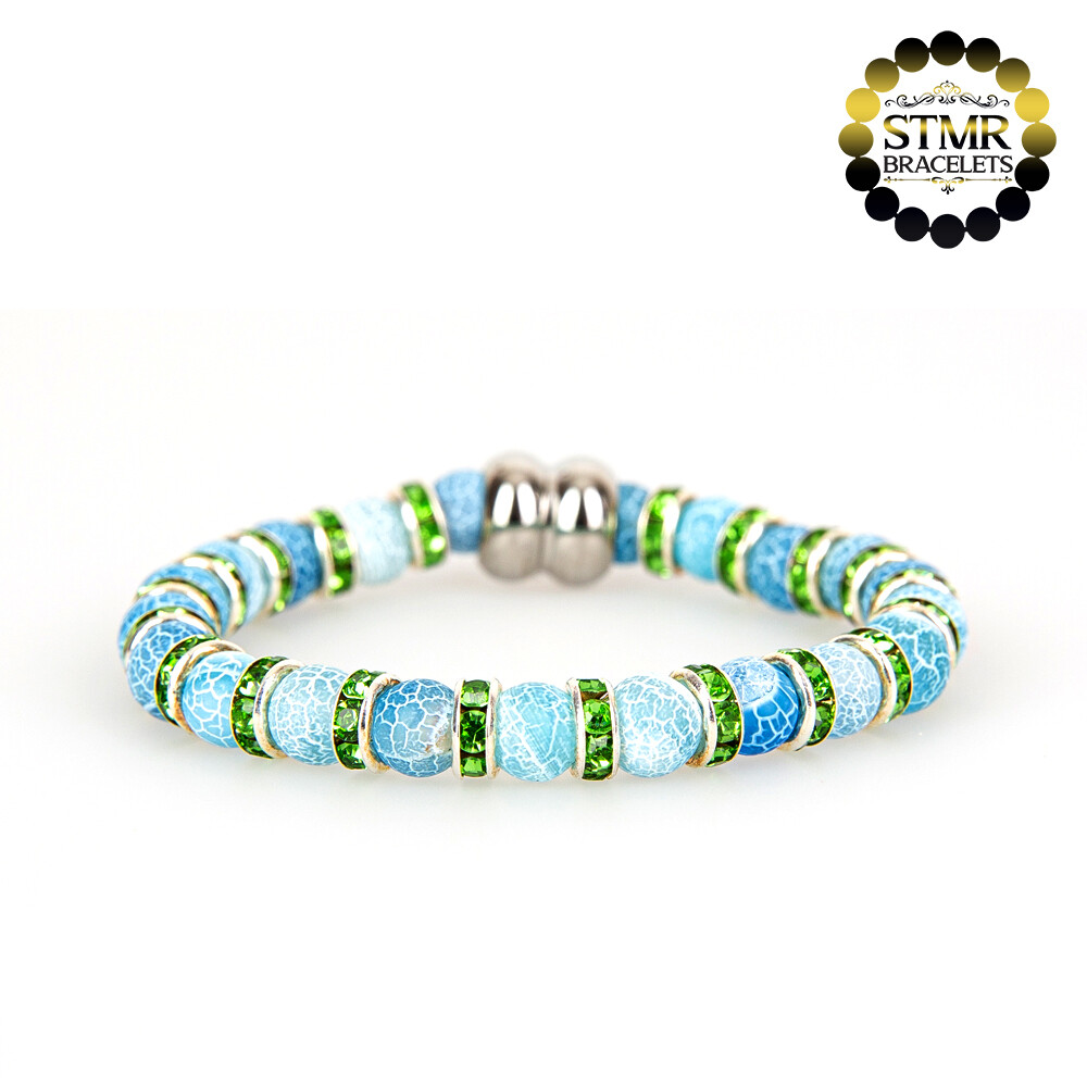 Agate Bracelet (light blue) / Peridot-Silver / 6mm Natural Stones
