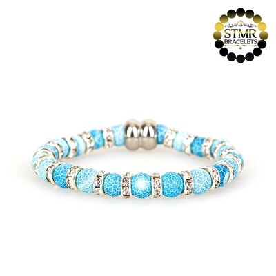 Agate Bracelet (light blue) / Crystal-Silver / 6mm Natural Stones