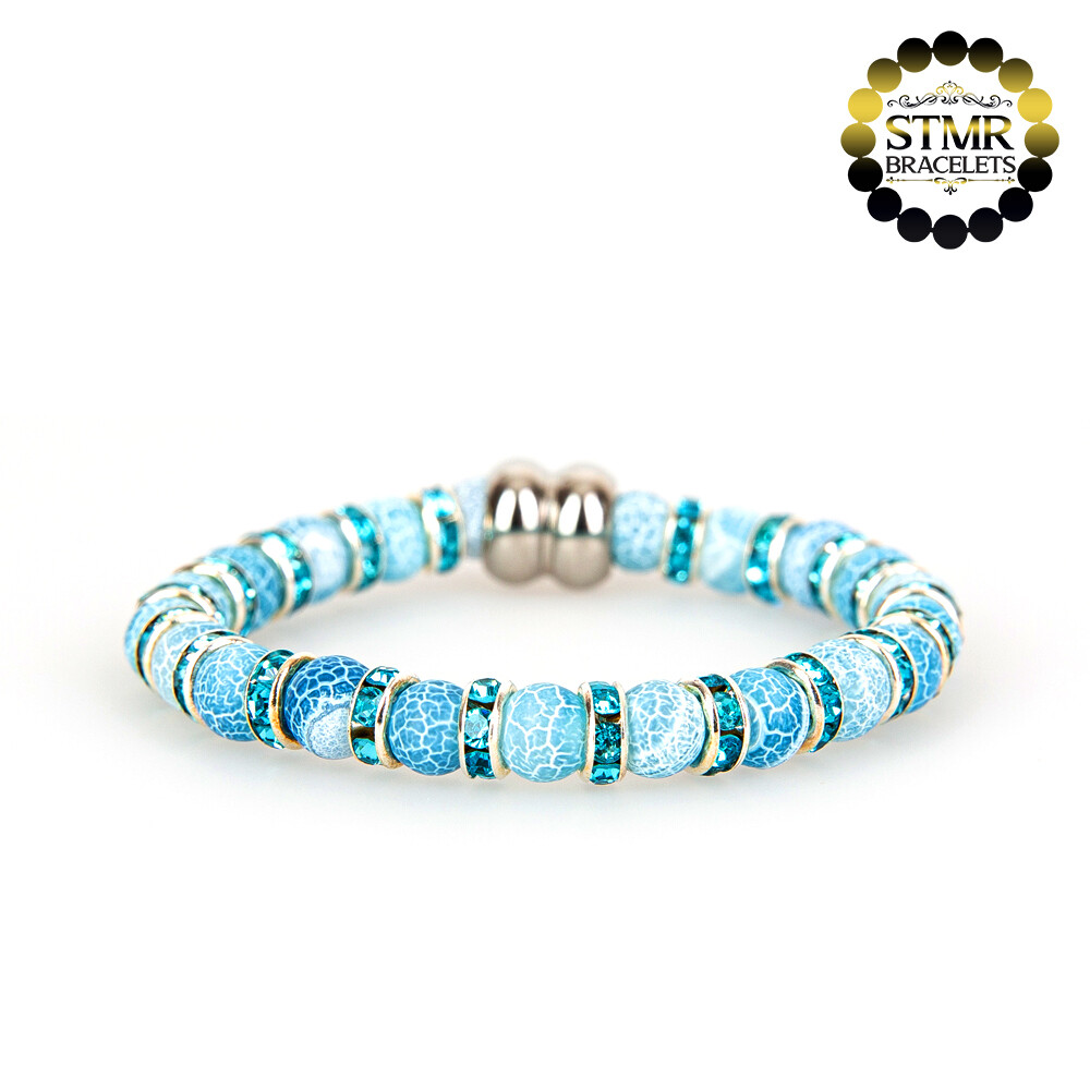 Agate Bracelet (light blue) / Aquamarine-Silver / 6mm Natural Stones