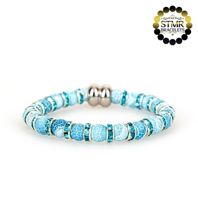 Agate Bracelet (light blue) / Aquamarine-Silver / 6mm Natural Stones