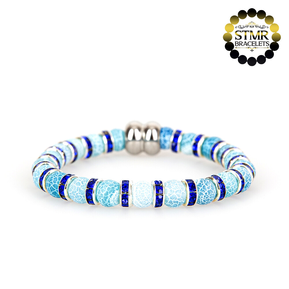 Agate Bracelet (light blue) / Sapphire-Silver / 6mm Natural Stones