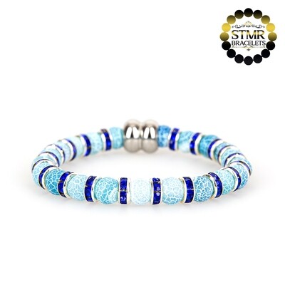 Agate Bracelet (light blue) / Sapphire-Silver / 6mm Natural Stones