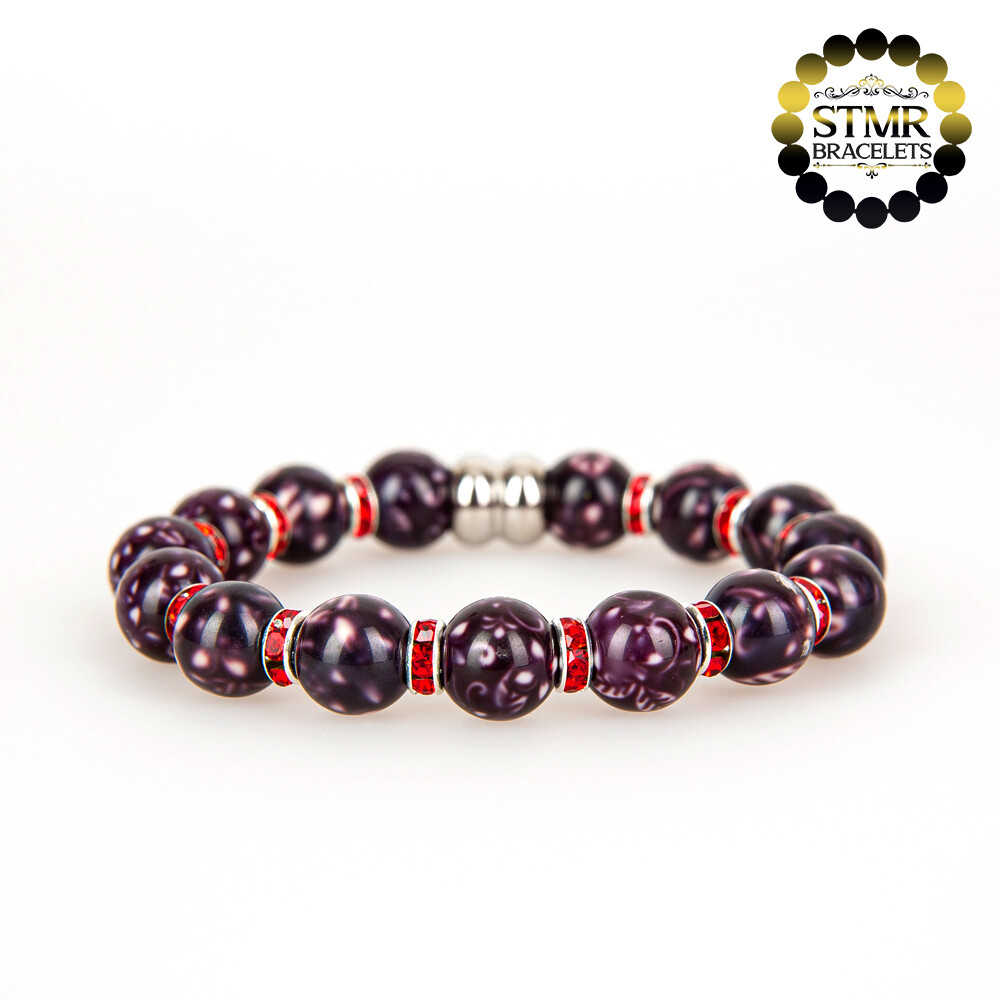 Resin Bracelet / Siam-Silver / 10mm Pearls