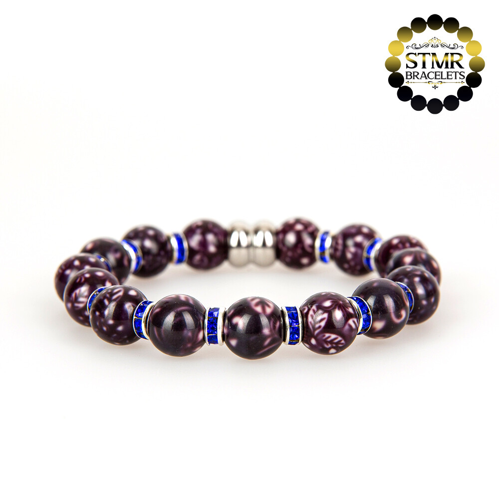 Resin Bracelet / Sapphire-Silver / 10mm Pearls