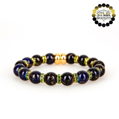 Resin Bracelet / Prussian Blue + Peridot-Gold / 8mm Pearls