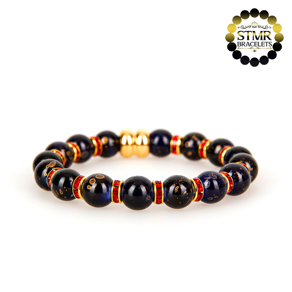 Resin Bracelet / Prussian Blue + Siam-Gold / 8mm Pearls