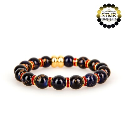 Resin Bracelet / Prussian Blue + Siam-Gold / 8mm Pearls