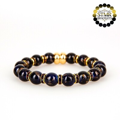 Resin Bracelet / Prussian Blue + Amethyst-Gold / 8mm Pearls