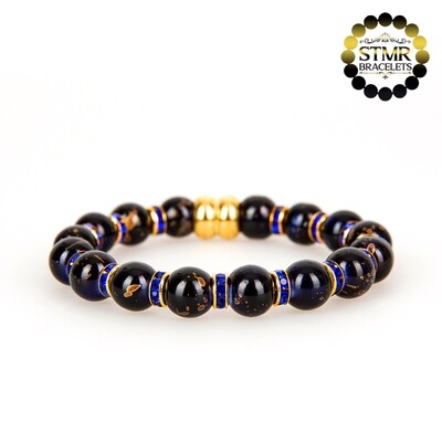 Resin Bracelet / Prussian Blue + Sapphire-Gold / 8mm Pearls
