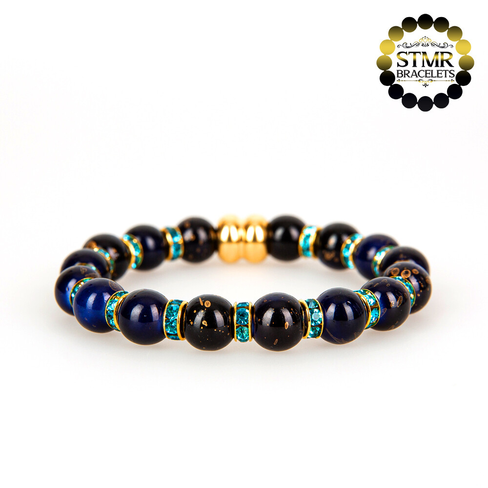 Resin Bracelet / Prussian Blue + Aquamarine-Gold / 8mm Pearls