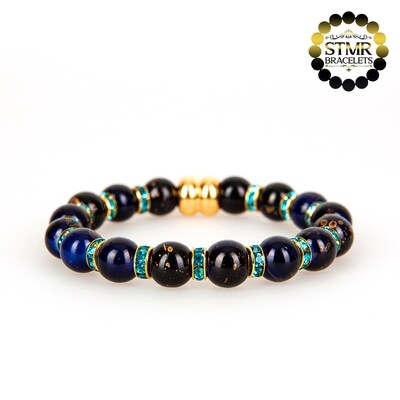 Resin Bracelet / Prussian Blue + Aquamarine-Gold / 8mm Pearls