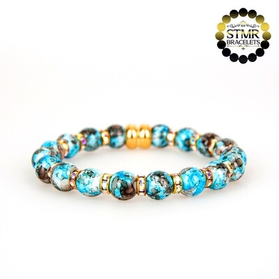 Resin Bracelet / Light Blue + Crystal AB-Gold / 8mm Pearls