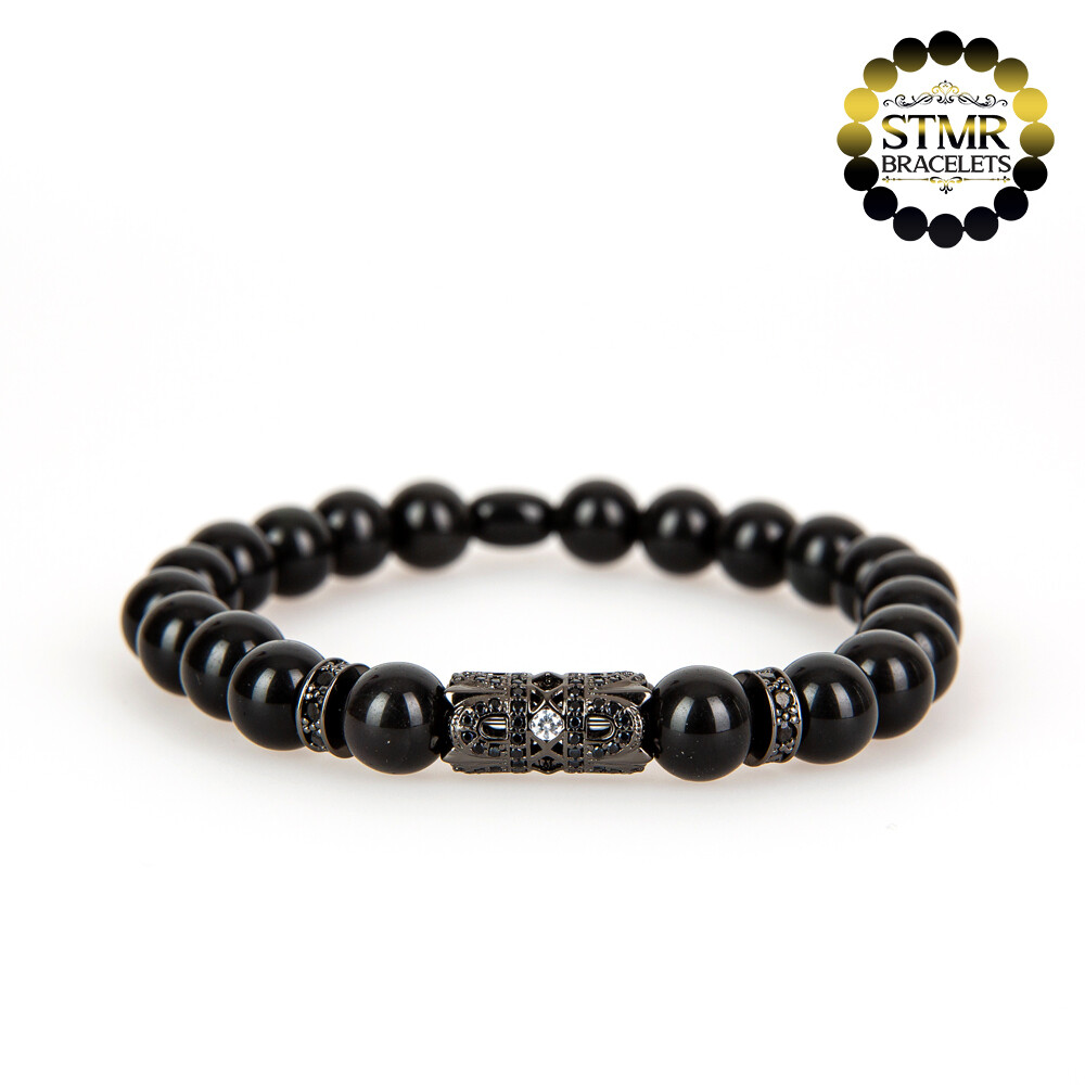 Obsidian Bracelet / Column &amp; Round Spacer / 8mm Stones