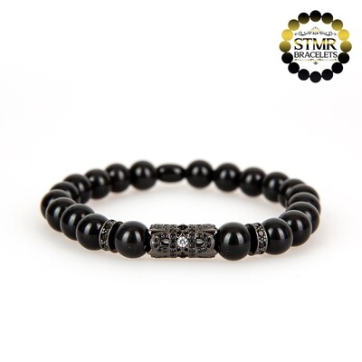 Obsidian Bracelet / Column &amp; Round Spacer / 8mm Stones