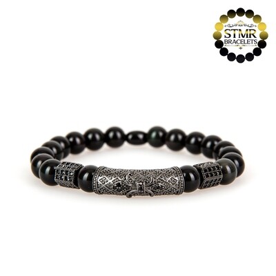 Obsidian Bracelet / Curved Tube &amp; Hexagon / 8mm Stones