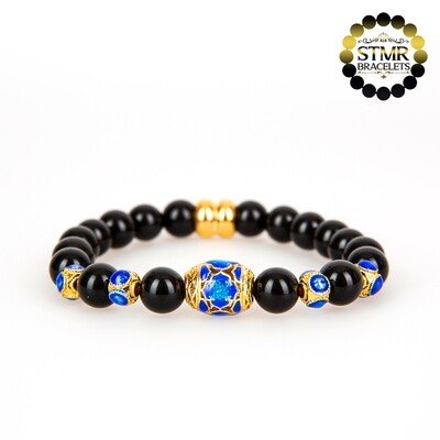 Obsidian Bracelet / Gold+Blue / Barrel+Rondelle / 8mm Natural Stones