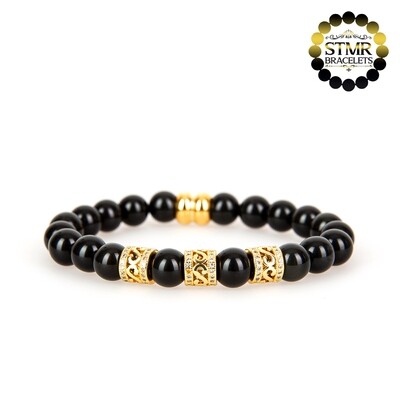Obsidian Bracelet / Gold Column Spacer / 8mm Stones