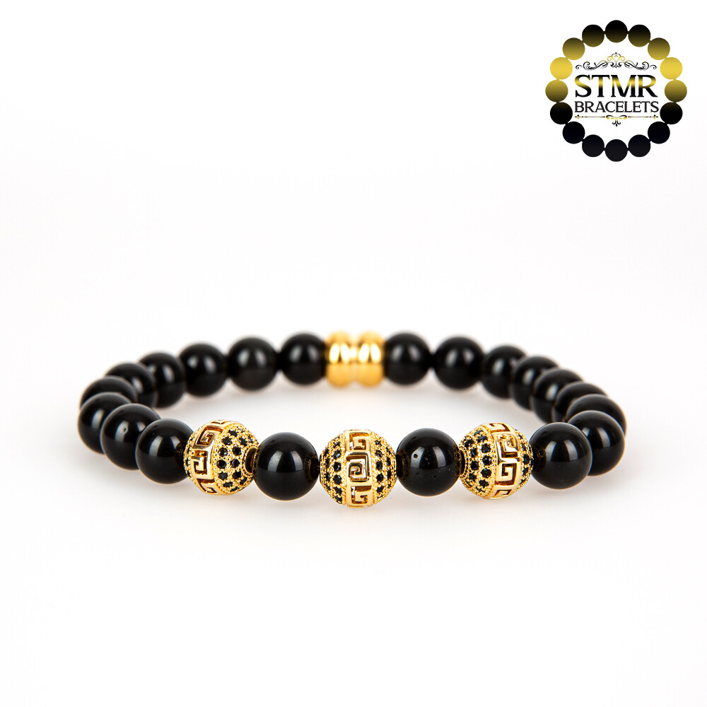 Obsidian Bracelet / Gold Bullets / 8mm Stones