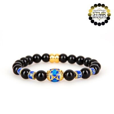 Obsidian Bracelet / Gold+Blue / Barrel+Column / 8mm Natural Stones