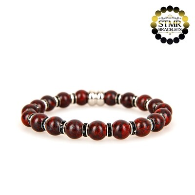 Bloodstone Bracelet / Jet-Silver / 8mm Natural Stones
