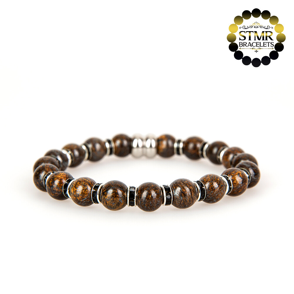 Bronzite Bracelet / Jet-Silver / 8mm Natural Stones