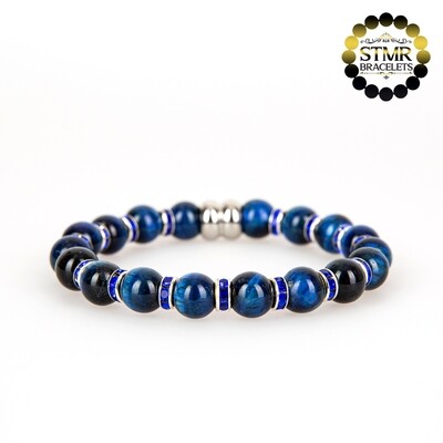 Tiger Eye Bracelet (blue) / Sapphire-Silver / 8mm Natural Stones