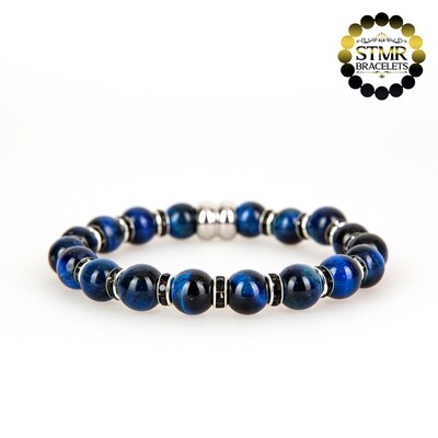Tiger Eye Bracelet (blue) / Jet-Silver / 8mm Natural Stones