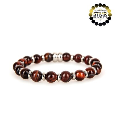 Tiger Eye Bracelet (dark brown, shiny) / Silver / 8mm Natural Stones