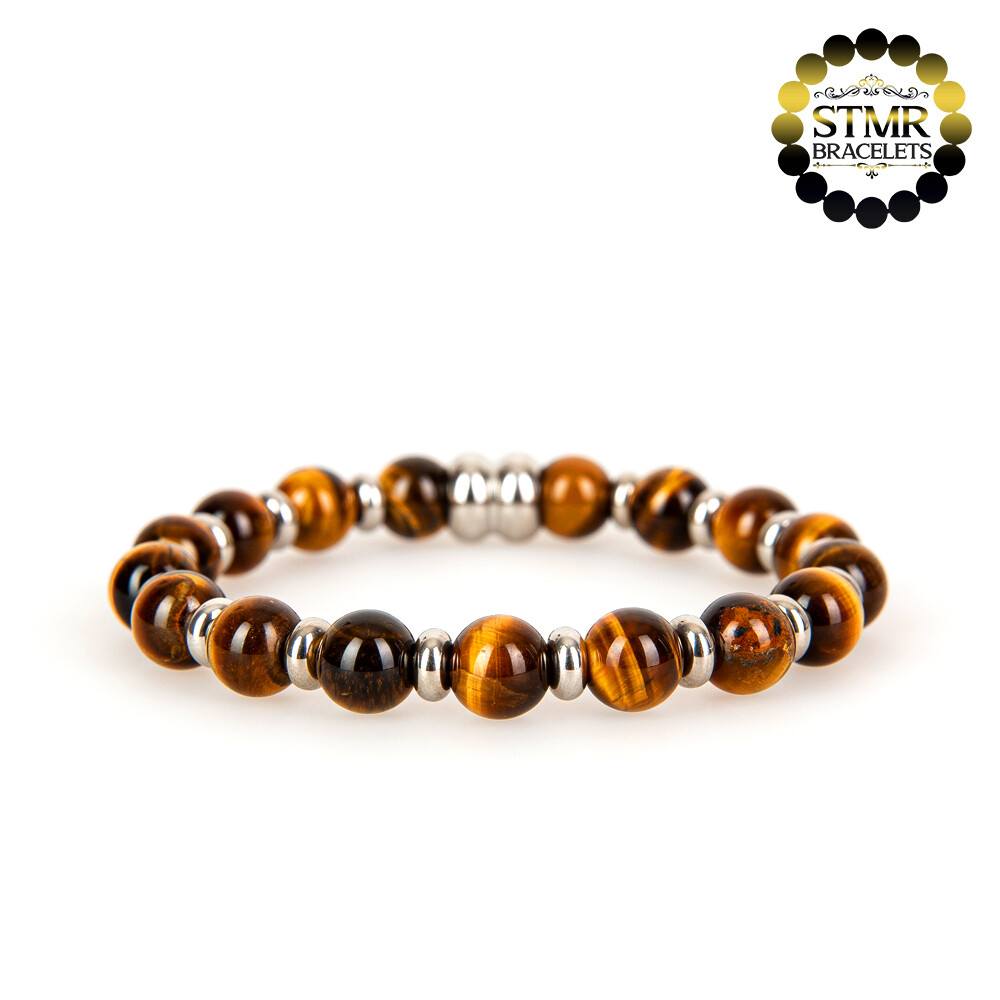 Tiger Eye Bracelet (bright brown, shiny) / Silver / 8mm Natural Stones