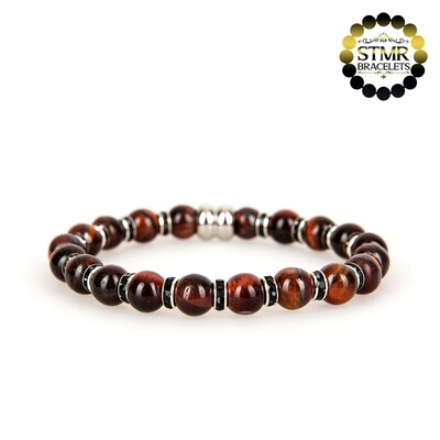 Tiger Eye Bracelet (dark brown, shiny) / Jet-Silver / 8mm Natural Stones