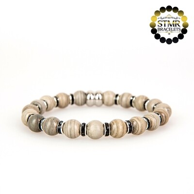 Jasper Bracelet (grey, bright) / Jet-Silver / 8mm Natural Stones