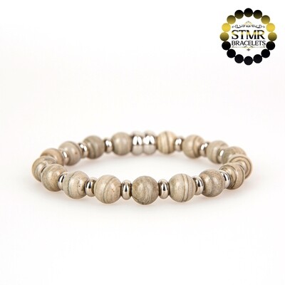 Jasper Bracelet (grey, bright) / Silver / 8mm Natural Stones