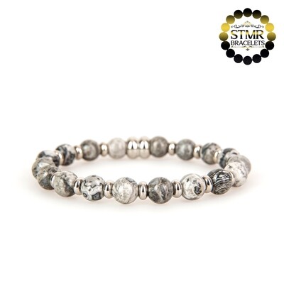 Jasper Bracelet (grey) / Silver / 8mm Natural Stones