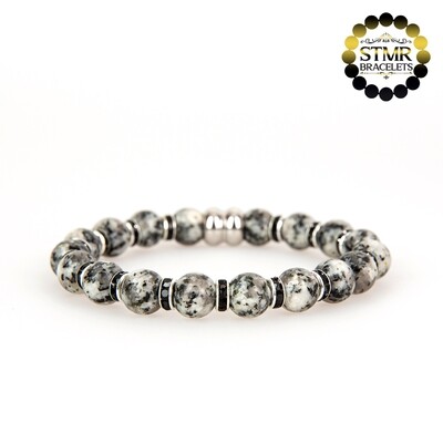 Jasper Bracelet (grey, dark) / Jet-Silver / 8mm Natural Stones