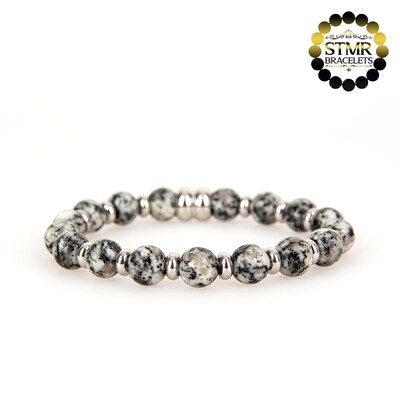 Jasper Bracelet (grey, dark) / Silver / 8mm Natural Stones