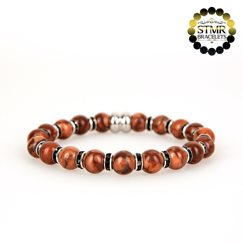 Jasper Bracelet (brown) / Jet-Silver / 8mm Natural Stones