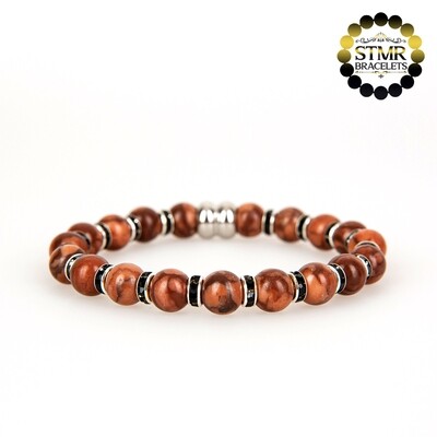Jasper Bracelet (brown) / Jet-Silver / 8mm Natural Stones